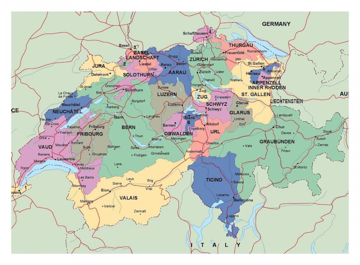 mapa suitza dituzten hiri eta herrietan