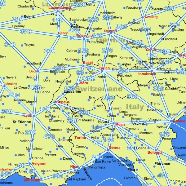 mapa suitza mapa distantziak