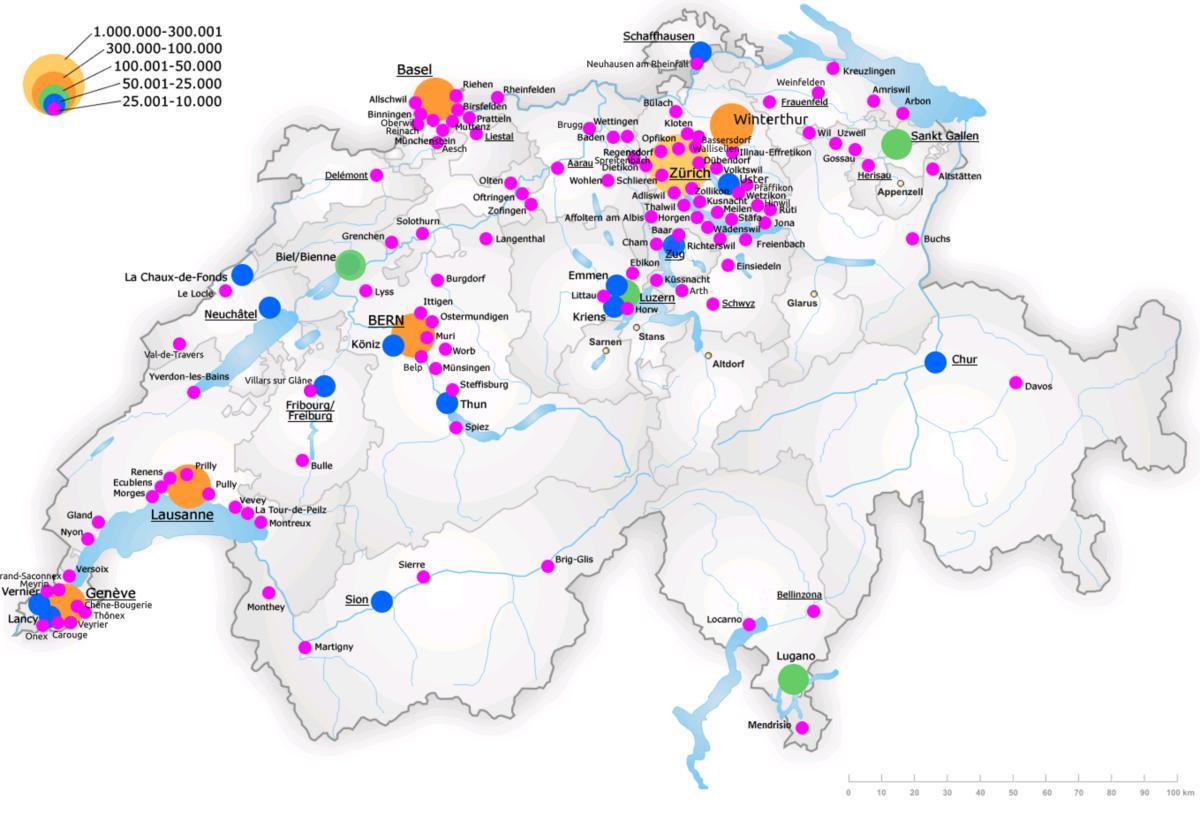 suitza mapa hiri nagusietako