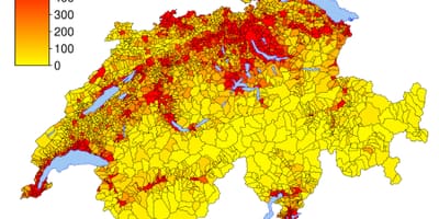 Suitza biztanleriaren dentsitatea mapa