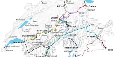 Suitza eszeniko tren ibilbide mapa